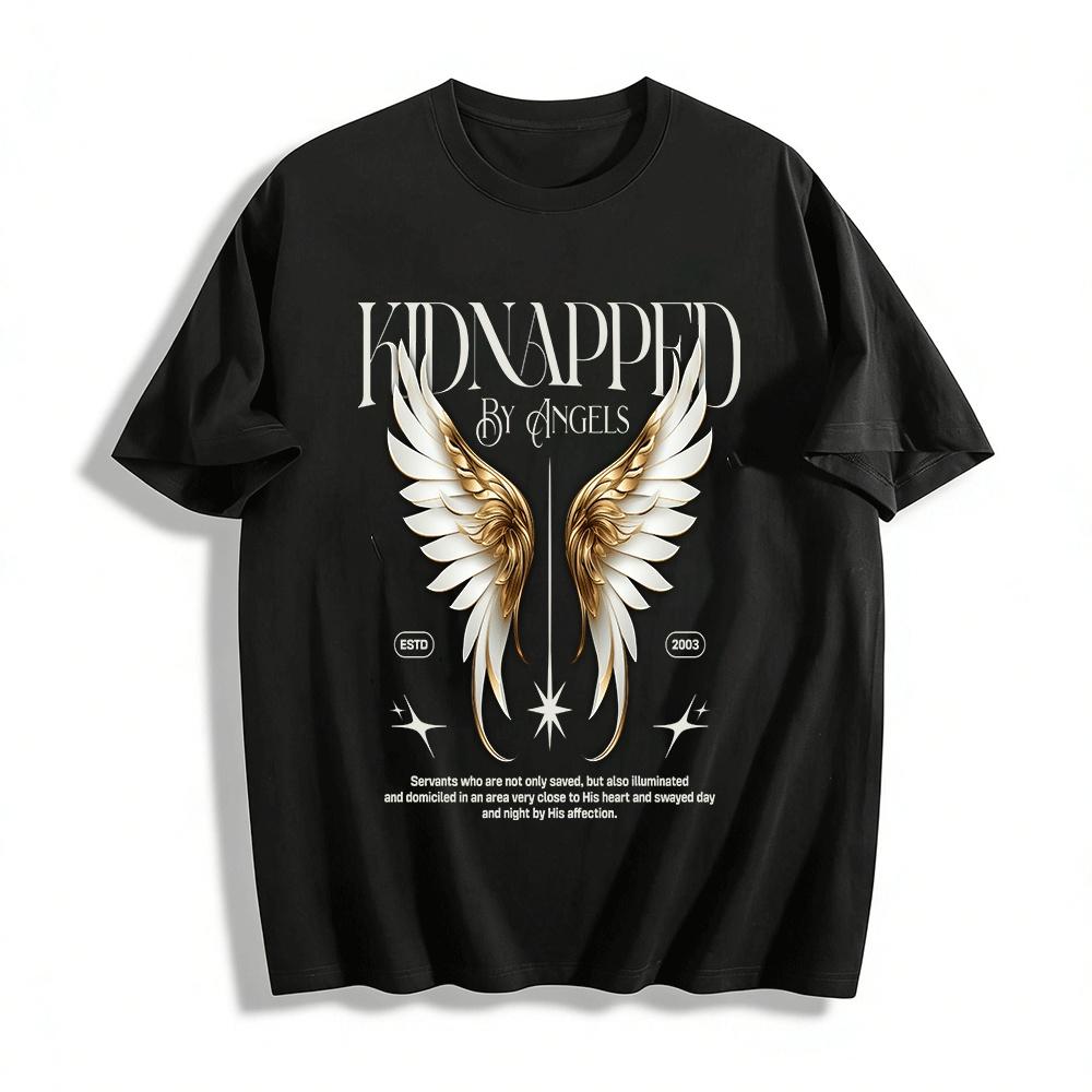 

Kidnapped By Angels Wing Print Tshirt 2003 Faith Themed Top Pure cotton T-shirt XXS