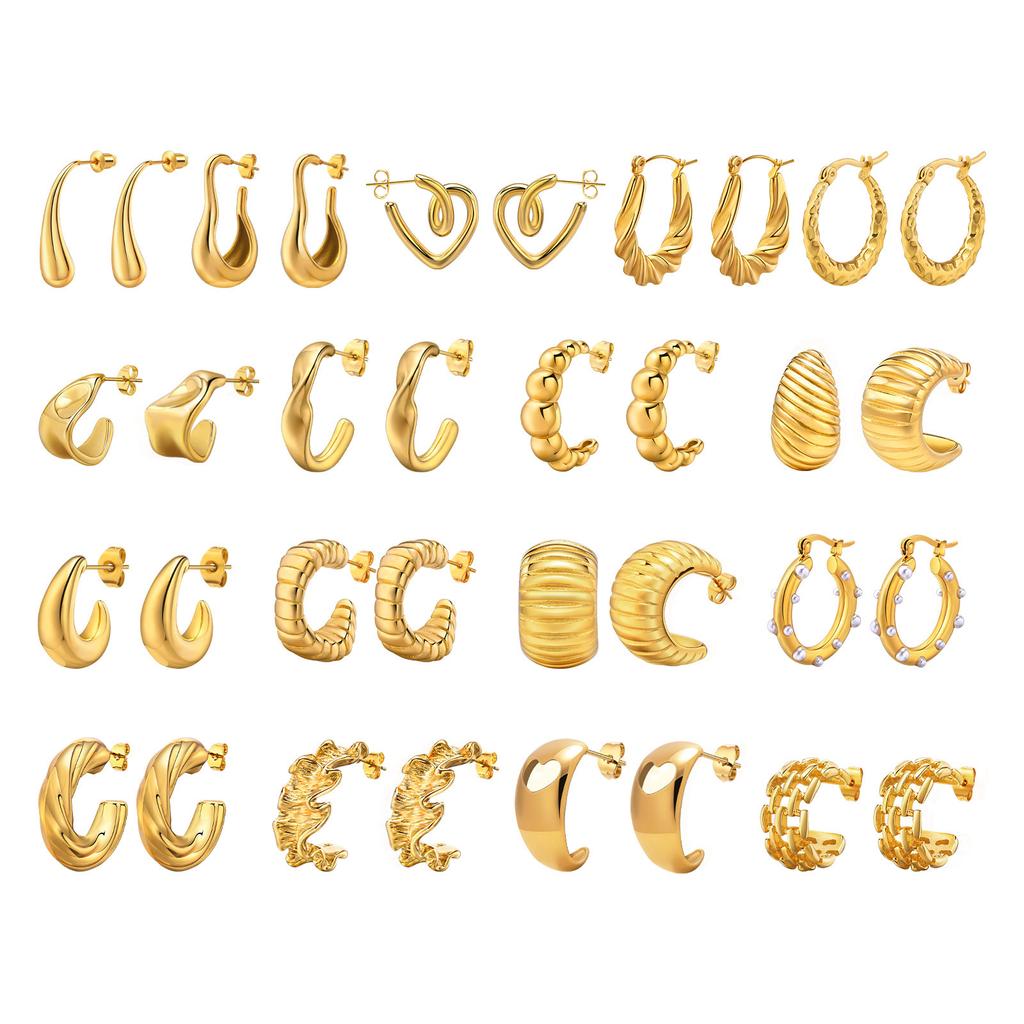 Stainless steel earrings C-shaped earrings U-shaped hollow hollow hollow embossed irregular zircon element earrings