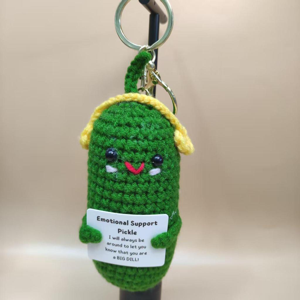 Handmade Crocheted Cucumber Doll Keychain: Emotional Support & Positive Energy Decor Gift