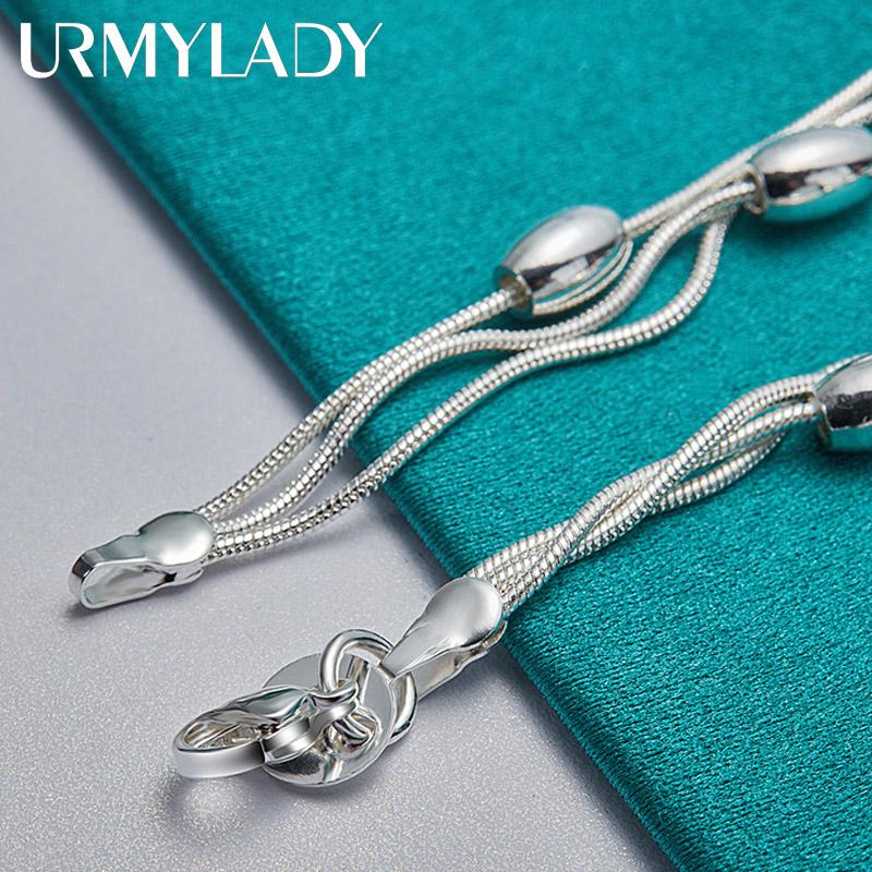 925 Sterling Silver Three Snake Chain Beads Bracelet For Women Wedding Party Fashion Jewelry