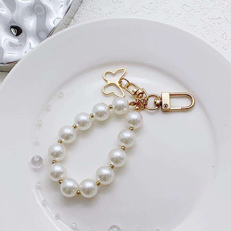 Ballet Style Ribbon Bowknot/Butterfly/Heart Key Rings Beaded Keychain Pendant Bag Accessory for Fashion Enthusiasts