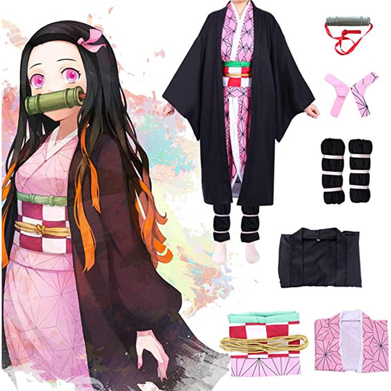 Übergröße Europäisches Demon Slayer Cosplay Kostüm: Tanjiro, Nezuko, Zenitsu, Shinobu Halloween-Outfit