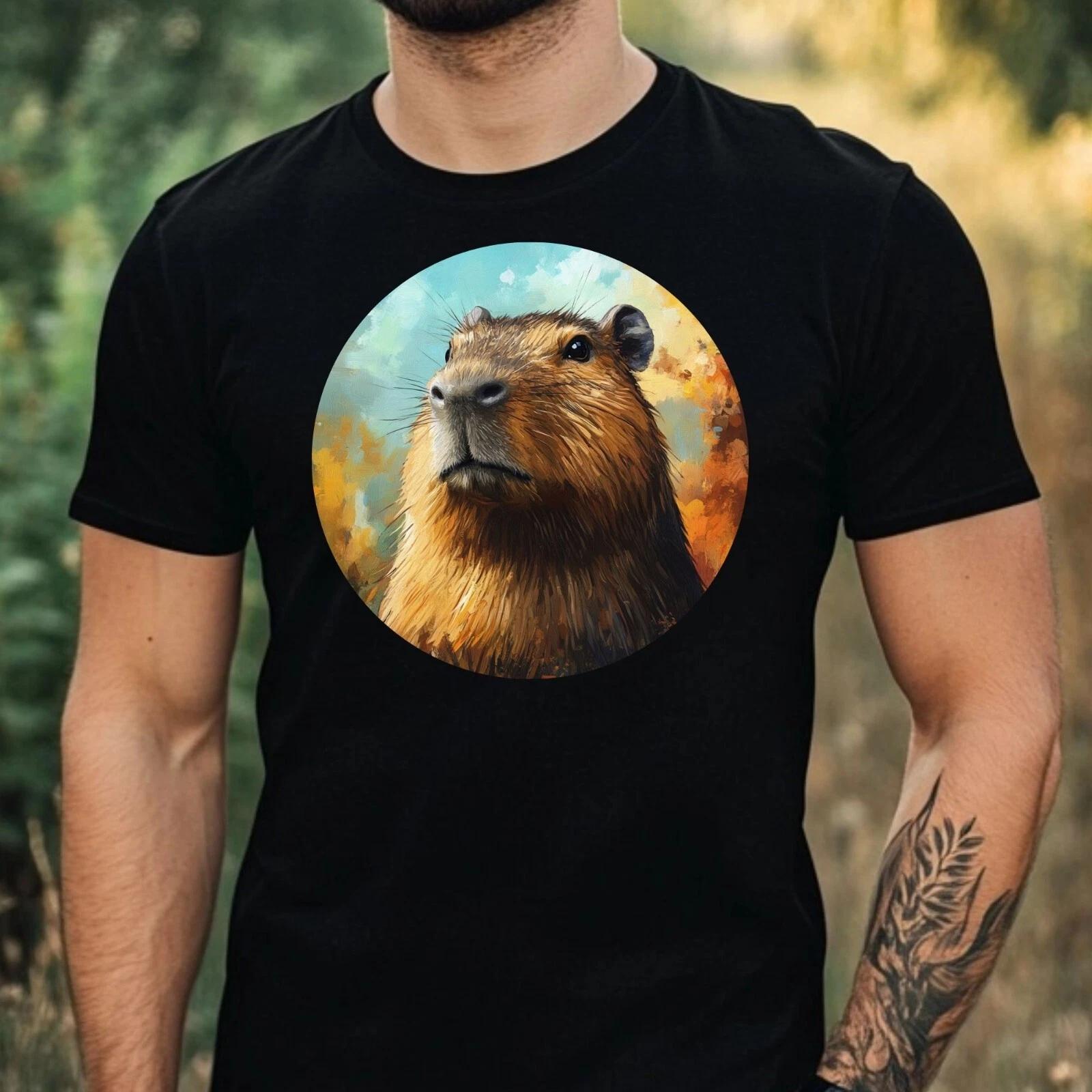 T-Shirt Herren Capybara Portrait Motiv Baumwolle Größe XS bis 5XL S