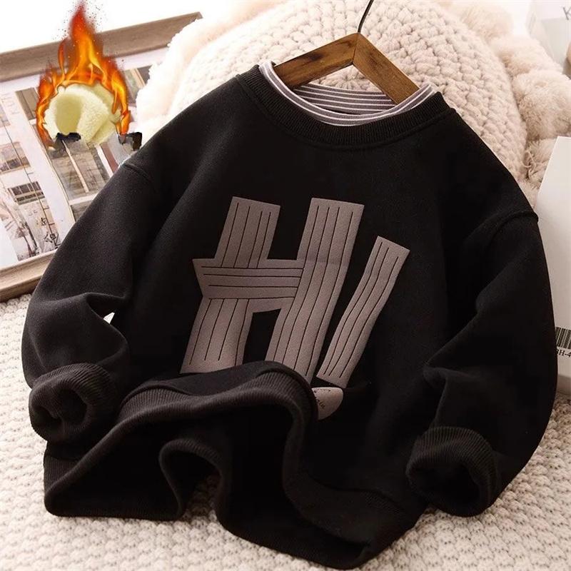 Felpa per bambini, in pile, calda, senza cappuccio, con stampa a lettere, abbigliamento per bambini, adolescenti, casual, primaverili