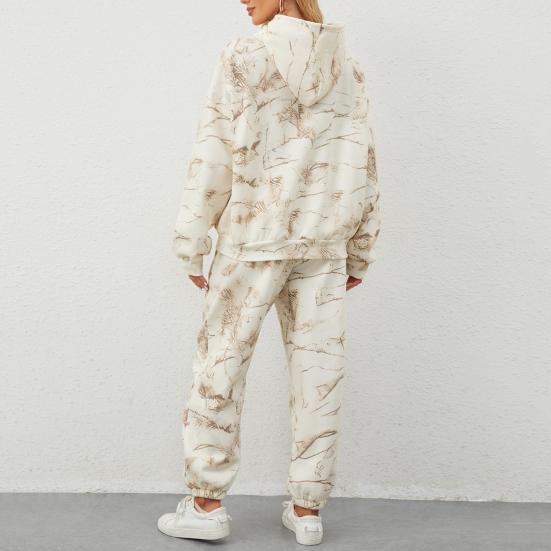 2 Pcs/Set Women Hoodie Pants Suit Printing Long Sleeves Thick Top Elastic Waist Ankle-banded Trousers Sport Fitness Outfit Fall Winter Tracksuit