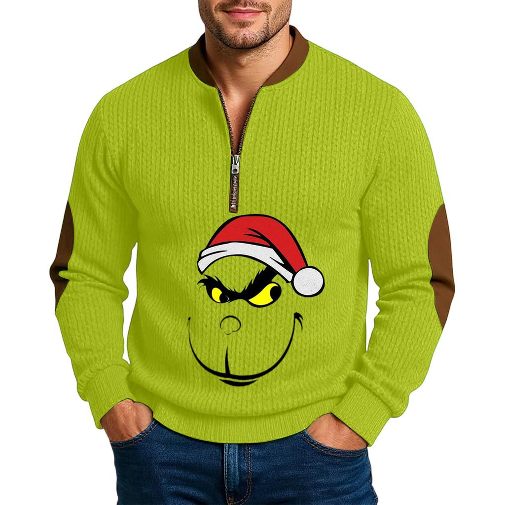 Christmas Men's Outdoor Zipper Long Sleeved Casual Top Sweatshirt