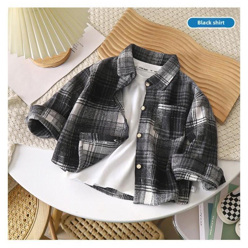 Kinder Retro Karo Langarmshirt - Unisex Strickjacke mit Revers