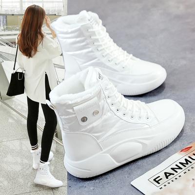 Sports Baumwollschuhe mit weicher Sohle, koreanische Version, Winter-Neues Modell mit Plüsch, High-Top, lässige weiße Schuhe, vielseitige Schneestiefel