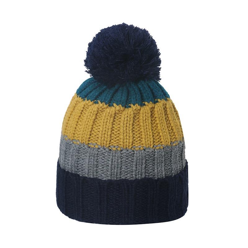 Custom Winter Knitted Pom Pom Beanie Warm Rib Knit Hat Unisex Soft Plush Lined Ski Cap