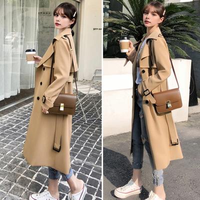 Damen Trenchcoat Zweireihig Klassisches Revers Übermantel Winddicht Lang mit Gürtel Jacke Herbst Oberbekleidung mit Taschen
