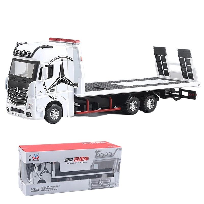 

1/24 Scale Large Benz 1851 Flatbed Trailer Alloy Model Car Diecast Vehicle Collection Simulation Sound and Light Toys Gifts For Kids белый