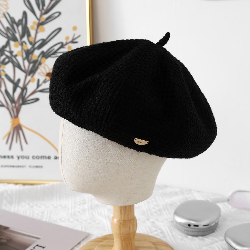 Women's New Autumn and Winter Big Head Circumference Showing Small Simple Beret British Retro Octagonal Painter Hat Trend