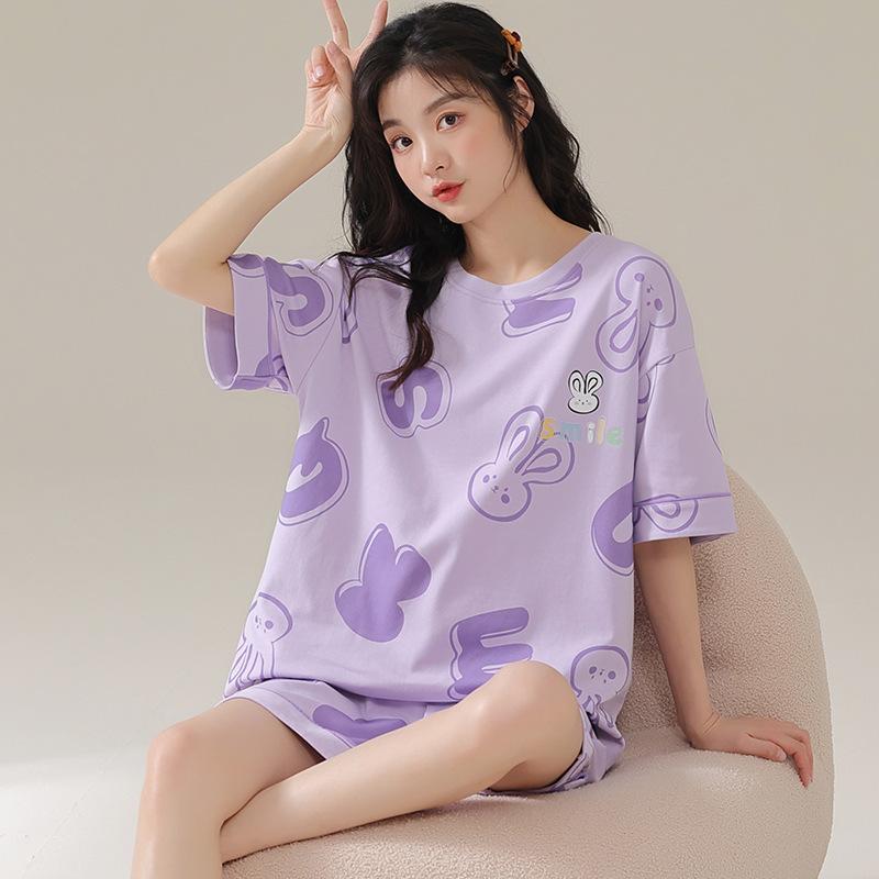 Summer Hot-Selling Women's Pajamas Short Sleeve Shorts Cartoon Round Neck Style Wearable Homewear Girl's Set