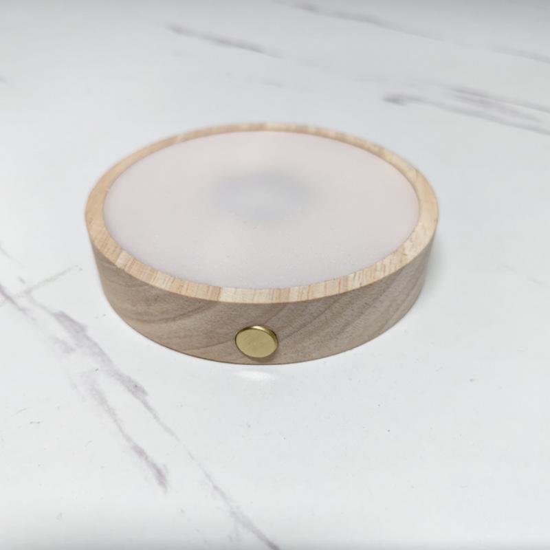 Solid Wood Touch Lamp Base: White/Warm Light 7-Color LED Night Light Display Pad