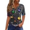 Women's T Shirt Tee Print Button Short Sleeve Daily Weekend Fashion Basic V- Neck Regular Top
