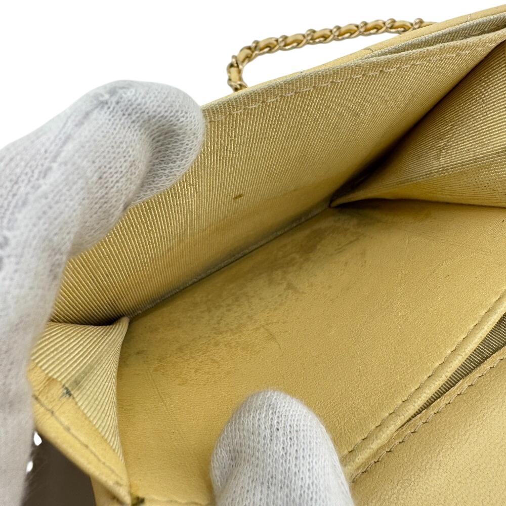 Chanel Compact Wallet Card with Chain Matrasse Lambskin Coin Case Yellow Lambskin Women Used