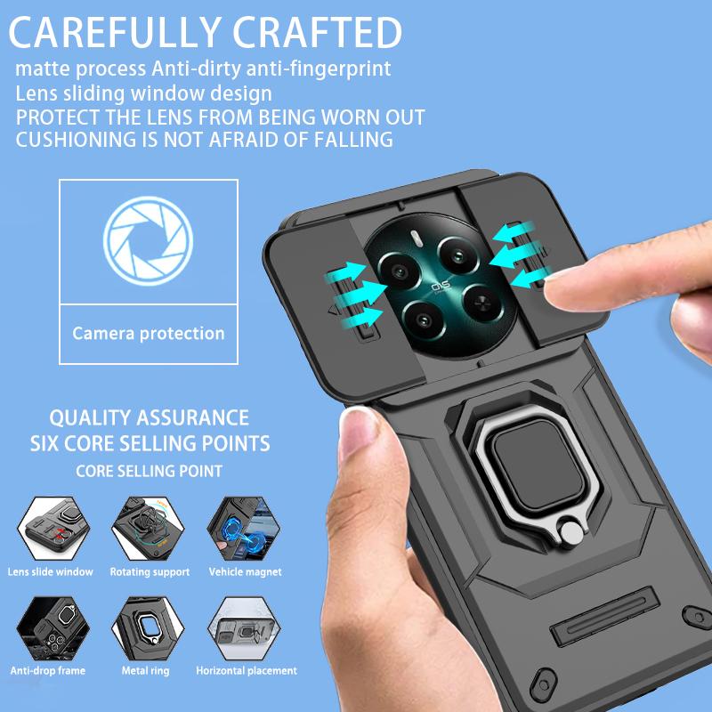 

For Realme 12 Plus 5G Case Armor Slide Camera Protect Phone Case For OPPO Realme 12 + Plus RMX3867 6.67 Ring Holder Back Cover Realme 12 Plus 5G