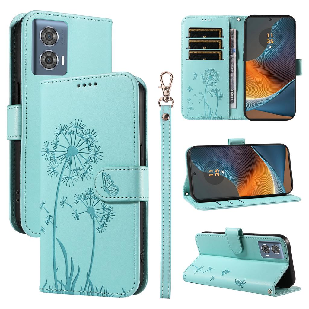 For Motorola Edge 50 Fusion 5G Leather Wallet Case with Strap Dandelion Imprint Phone Stand Cover