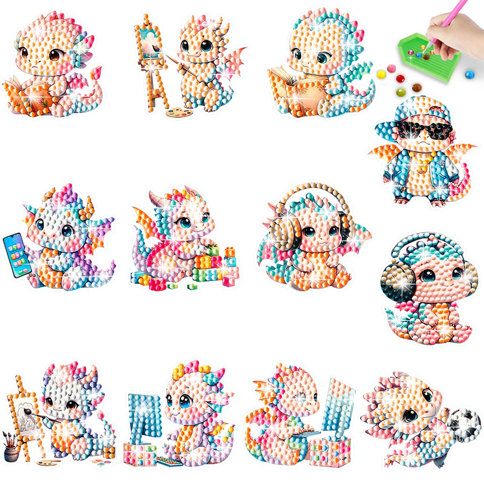 

12Pcs Dragon Diamond Painting Sticker Anime Characters Diamonds Mosaic Stickers Rhinestone Stickers for Kids and Adult Beginners