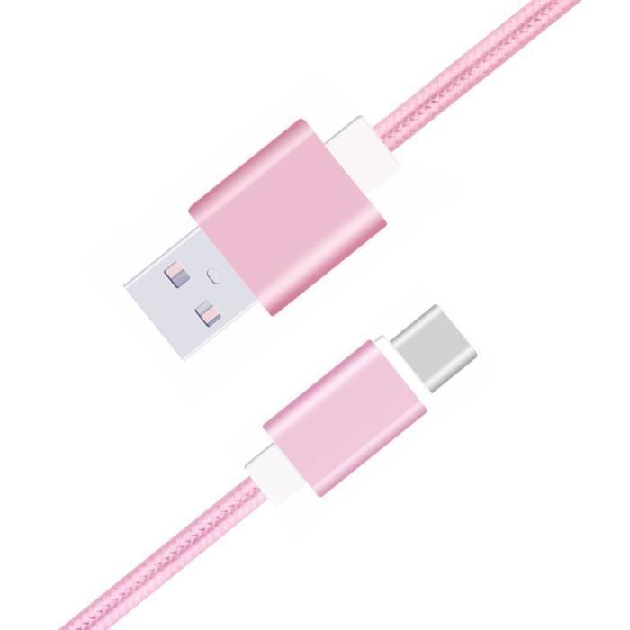 Câble type c pour xiaomi redmi k40 câble usb tressé nylon 1,3 mètre câble charge-synchro rapide-transfert de données type c - rose