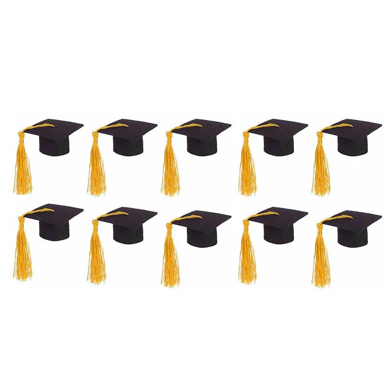 5/10PCS Mini Graduation Hat Doctoral Cap Costume Top Hat with Tassels DIY Bottle Felt Lid Decor Wine Bottle Decoration