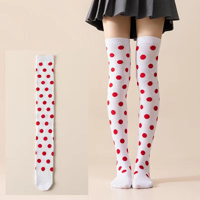 

Long Socks Womens Over Above Knee Striped Thigh High Stockings Polka Dot Ladies Black White Pink Lolita Harajuku One Size