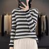 Herbst und Winter neuer Damen-Strickpullover gestreifter Pullover Damen Halbrollkragen kontrastierendes Basic-Shirt Damen Charge