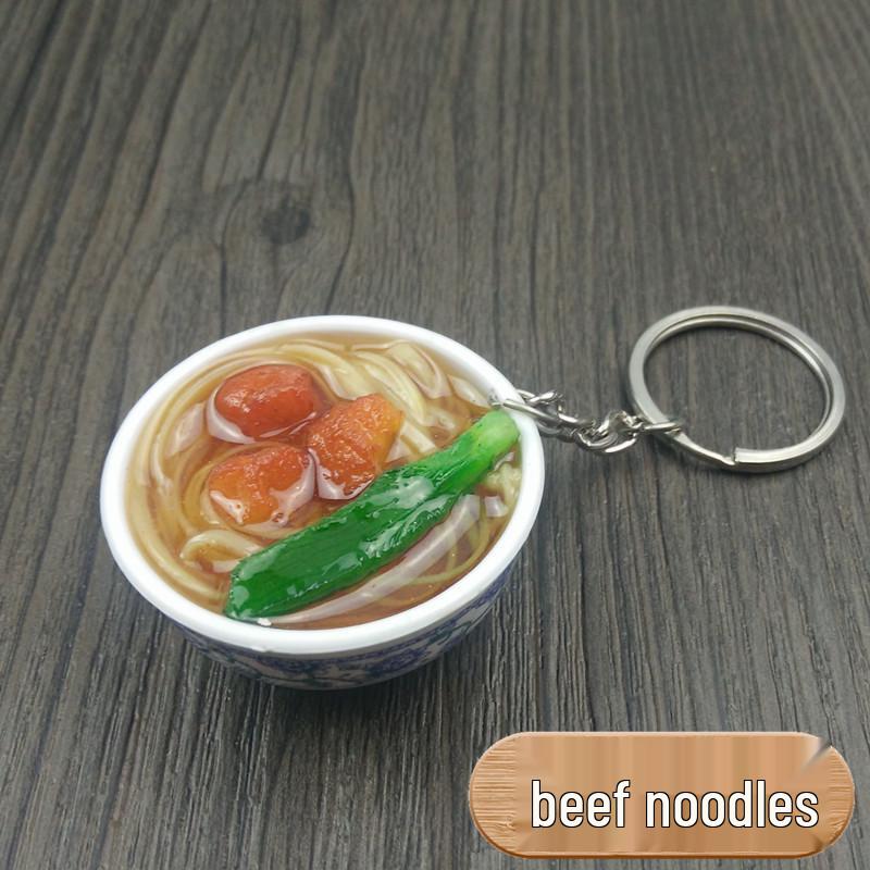 Chinese Style Realistic Noodle Keychain, 4cm Blue and White Porcelain Bowl, Food Play Prop.