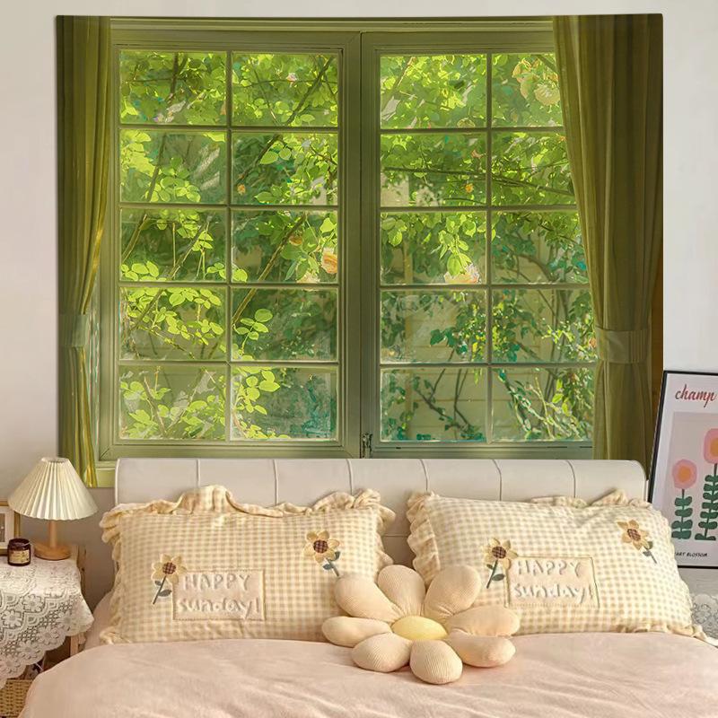 VIKAMA Faux Window Landscape Decoration Room Remodeling Bedside Tapestry Nature Landscape Simple Background Fabric 74x94cm(29x37in)