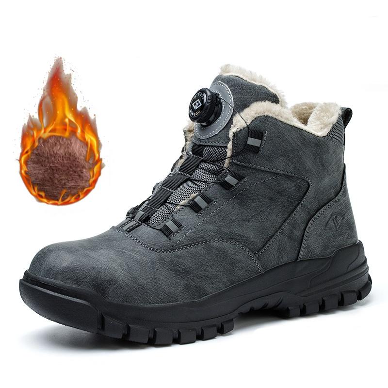 Black Artificial Leather Winter Fashion Rotating Buttons Safety Shoes Men Waterproof Work Boots Men Anti-puncture Protective Footwear