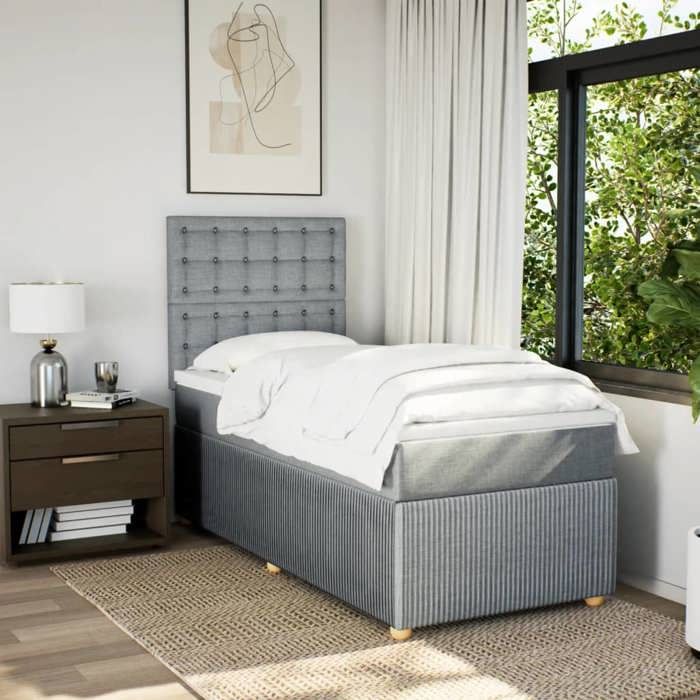 VidaXL Sommier à lattes de lit avec matelas Gris clair 100x200cm Tissu 3291981