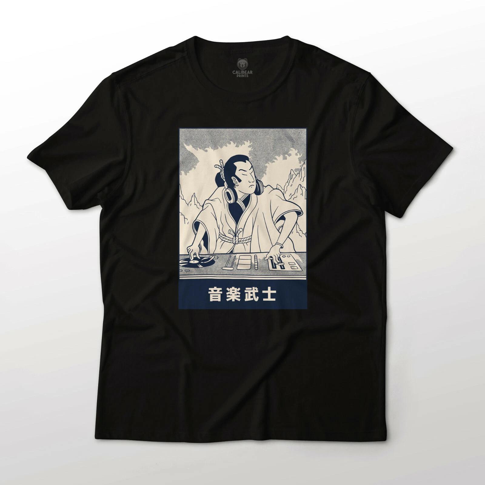 Japanese Samurai DJ Vintage Style Graphic Art Tee Fine Jersey T-T-Shirt S