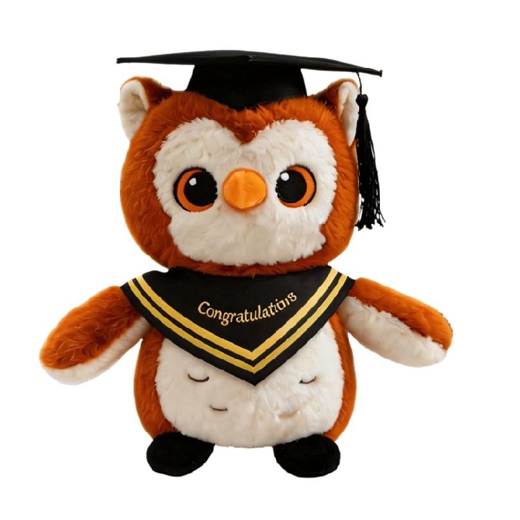 Plush Owl Toy with Doctor Hat Graduation Themed Accessory Unique Gift For Preschoolers Home Decoration