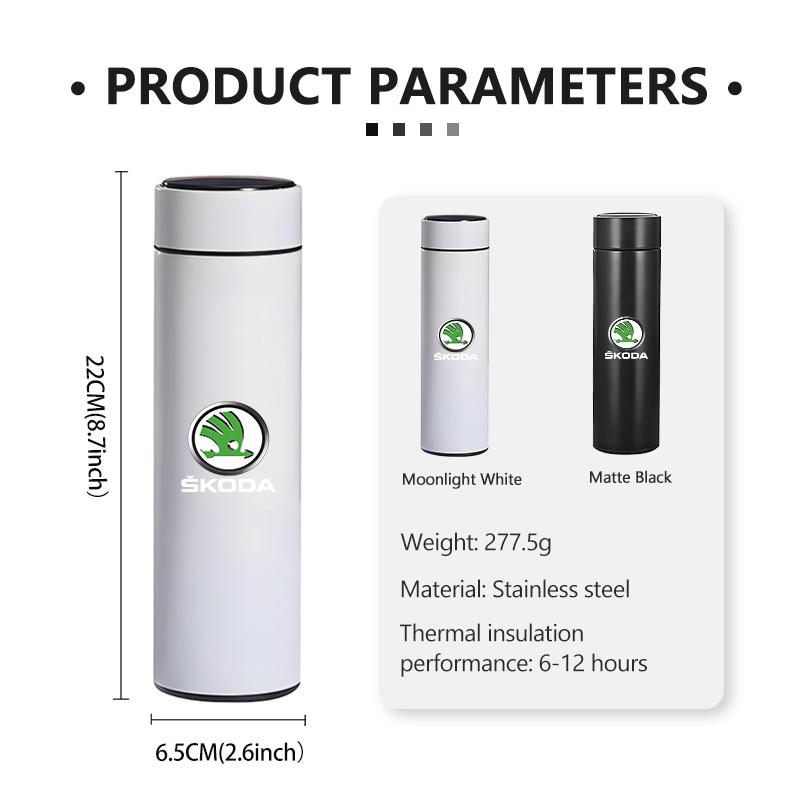 Pro logo odznaku vozu Škoda Inteligentní termoska Auto Chytré digitální termosky Kamiq MK3 Roomster Rapid Kodiaq Karoq Fabia xknp33