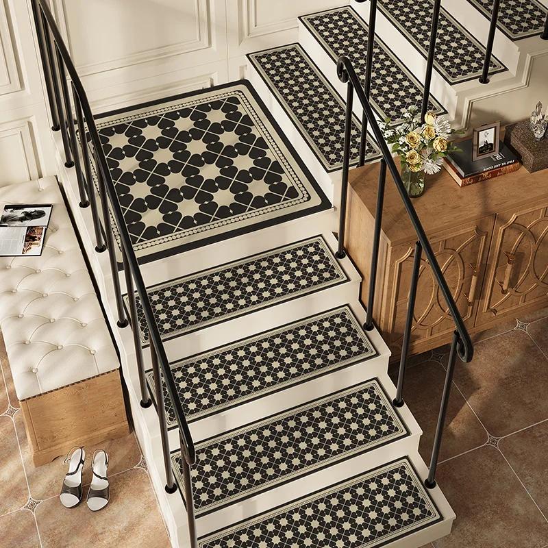 

American-style Stair Mat Non-slip Solid Wood Step Mats Household Rotating Carpets Luxury Water-absorbent Leather Carpet 1pc 76x76cm(30x30in)