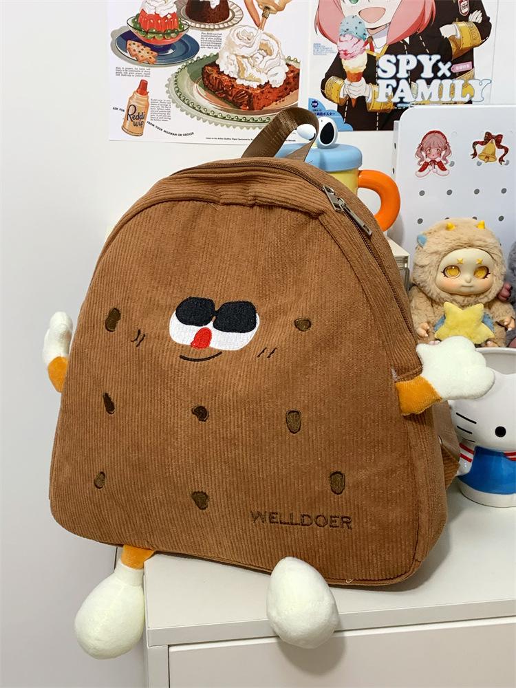 Schoolbag Cute Ugly Cute Cartoon Funny Little Schoolbag Female Niche Soft Sister Corduroy Student Backpack Autumn and Winter Girl Backpack