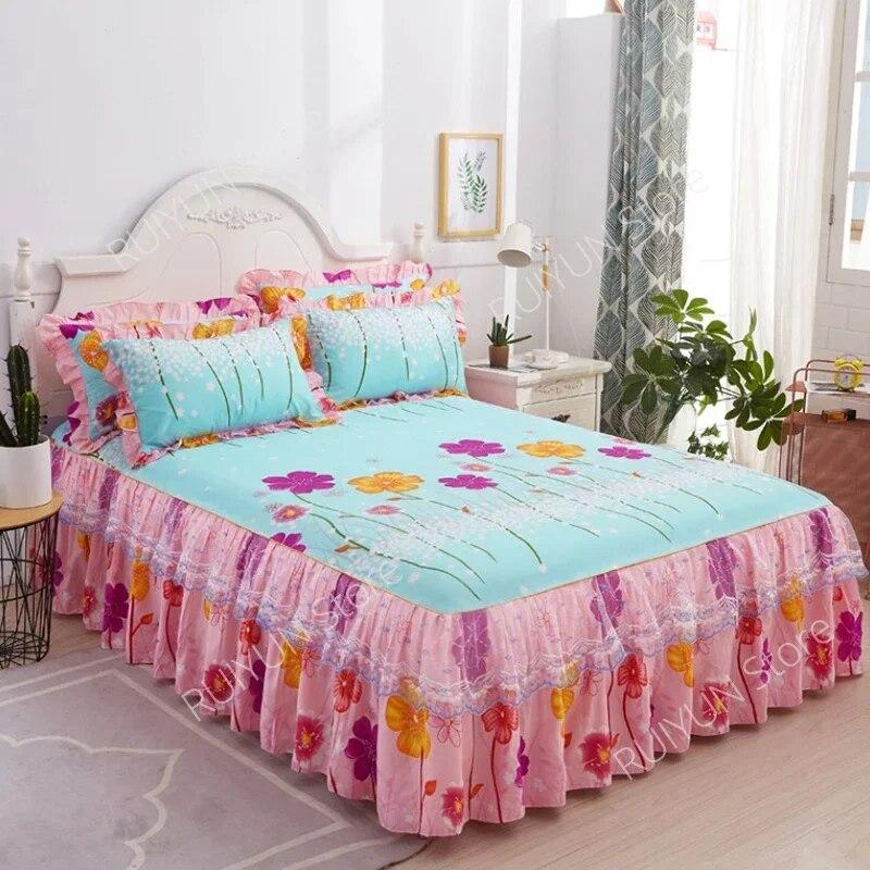 

Кружевная юбка принцессы на кровать. Чехол на кровать для спальни. Юбка на кровать. Нескользящий наматрасник. Юбка. Простыня с цветочным принтом. Покрывало. Декор постельных принадлежностей. 1pc Skirt 120x200cm