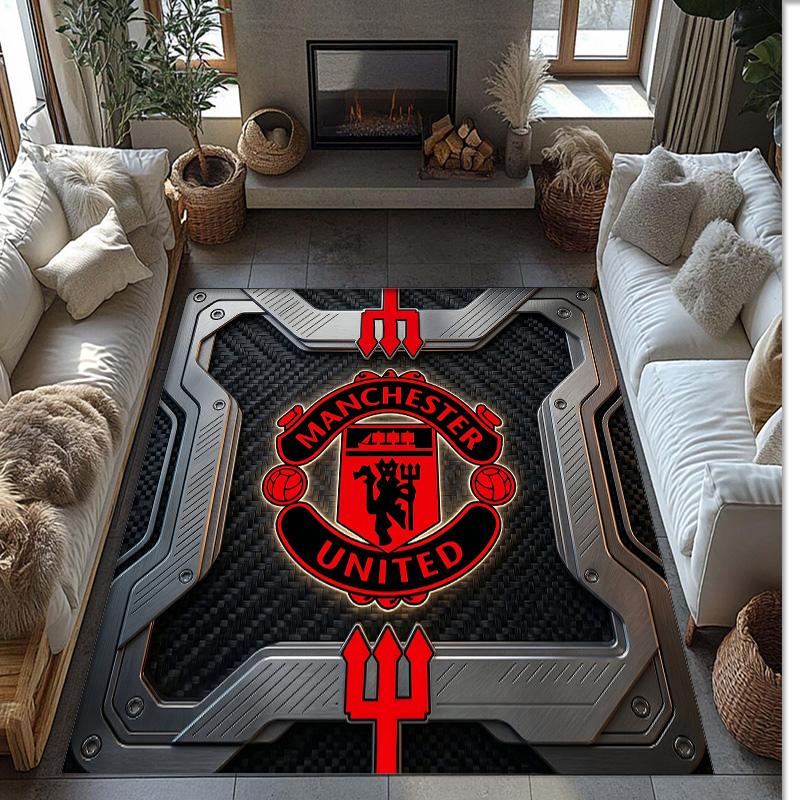 Tappeto in Flanella Stampato Manchester United Antiscivolo Morbido Poliestere Tappeto per Pavimento Tappetino Decorativo per Interni per Camera da Letto Soggiorno Divano