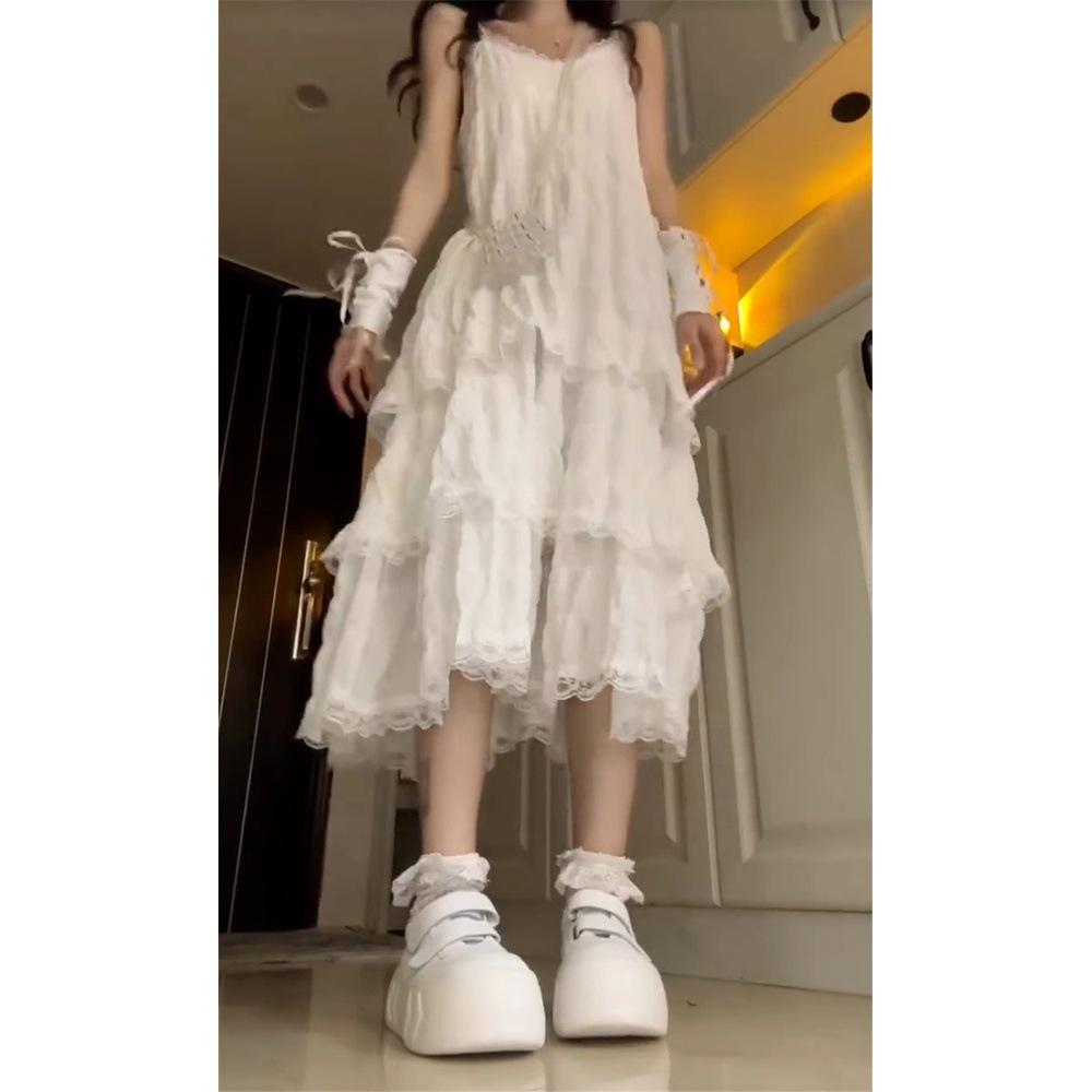 

Белое кружевное платье-комбинация: Женский весенне-летний двухпредметный комплект с облегающей талию юбкой-тортом L (100-110 jin)