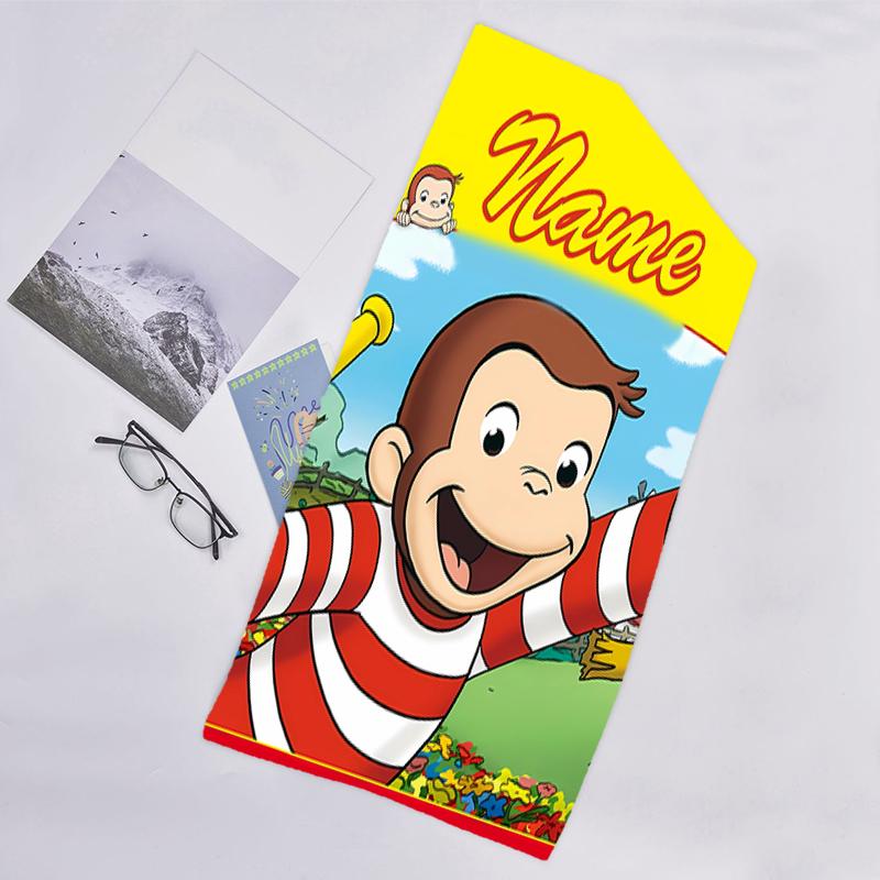 1pc Curious George3 Beach Towel with Custom Name, Beach/Swimming/Bath/Picnic/Camping Towel, Suitable for Seaside Beaches