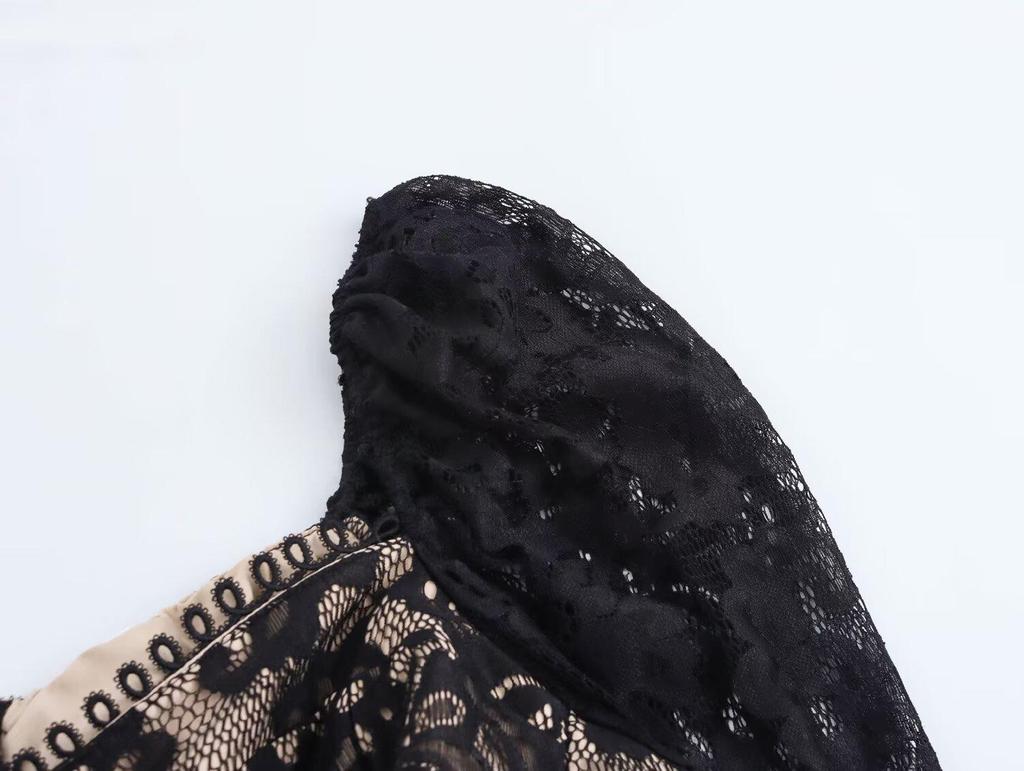 2025 Spring Women's Plus Size Lace Puff Sleeve Dress - Fashionable European & American Style