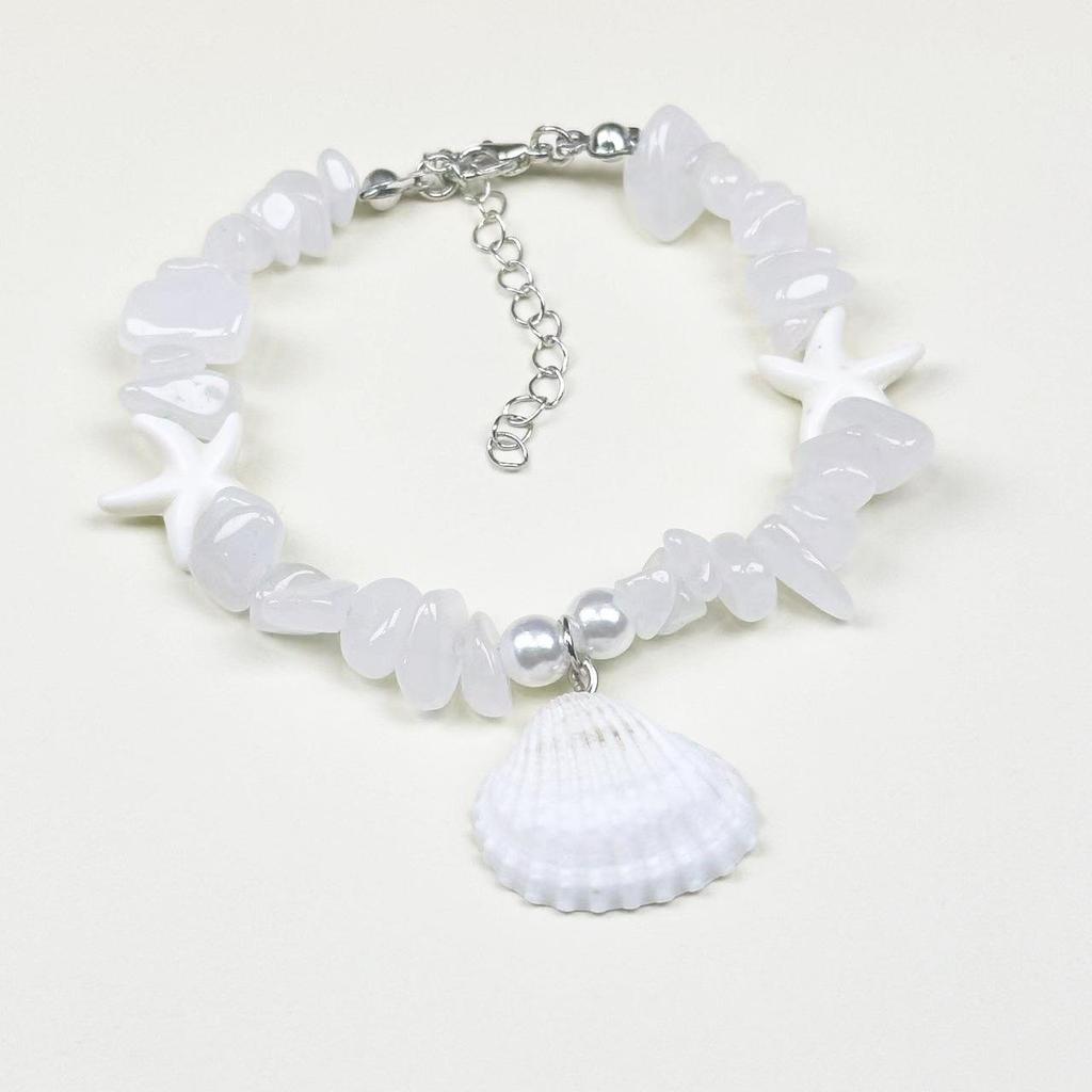 Handmade Seashell & Crushed Stone Bracelet with Lobster Clasp - Perfect Summer Travel Souvenir