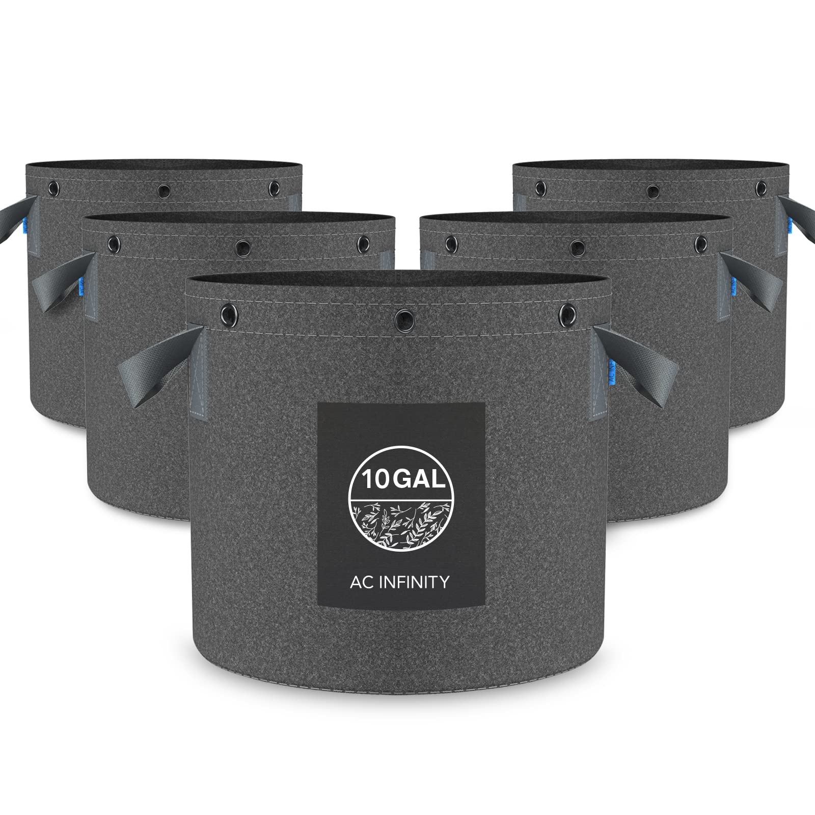 

AC Infinity Сверхпрочные тканевые 10-галлонные аэрационные многоразовые мешки для выращивания из толстого нетканого материала 500 г/м2 и для тренировки растений с низким уровнем стресса и цветов чёрный