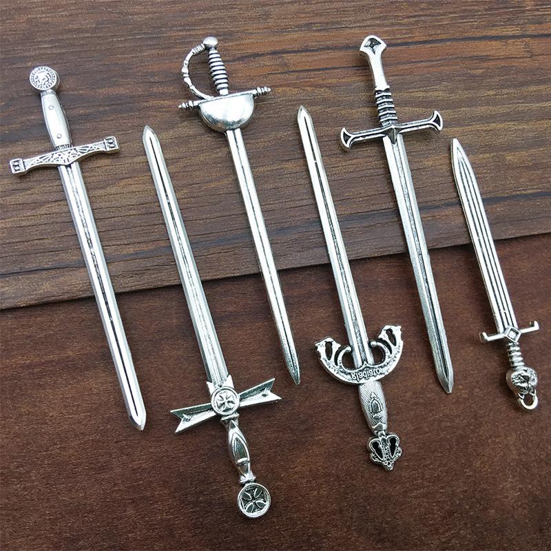 6PCS DIY Alloy Accessories Retro Tibetan Silver Sword and Sword 6 Styles Long Sword Accessories Cosplay Western Sword