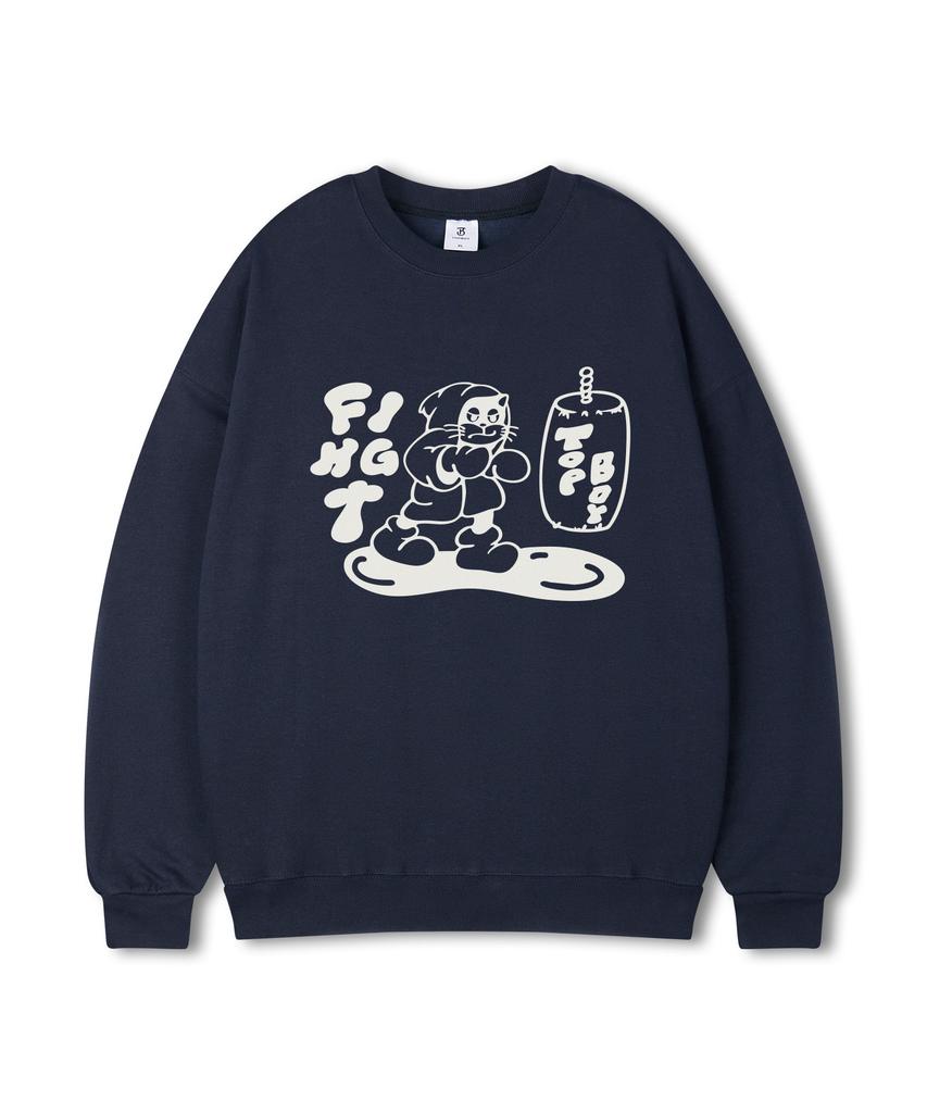 TOPBOY Fight Cat Oversized Printed Sweatshirt