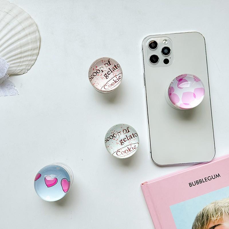 Creative Glass Circular Small Heart Personalized English Mobile Phone Airbag Desktop Stand Adhesive Retractable Ins Style