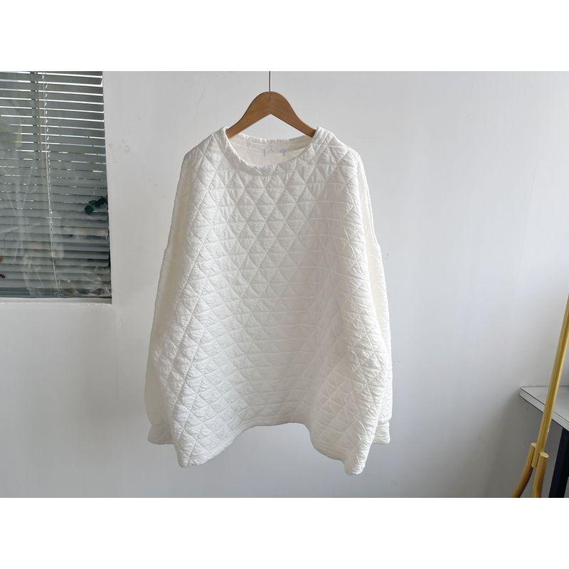 

Slight Flaw Autumn and Winter Solid Rhombus Hoodie Loose Idle Style Slimming Top Casual All-matching Fashion round Neck Y2 White M