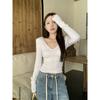 Kumikumi Pure Desire Style Sexy Temperament Pure Color Shoulder Long Sleeves T-shirt Female Fall Slim Fit Slim Fit Versatile Top