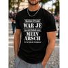 Men's Black Short Sleeve Crew Neck T-Shirt With Bold German Text Graphic Print, Casual Streetwear Style For Everyday Wear