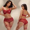 Ensemble de lingerie en dentelle brodée 2025: Désir Pur, Tentation Transparente, Trois Pièces